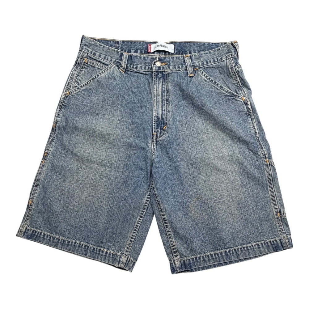 Levis Carpenter Denim Shorts Mens 36 Blue Medium Wash Utility Workwear Baggy